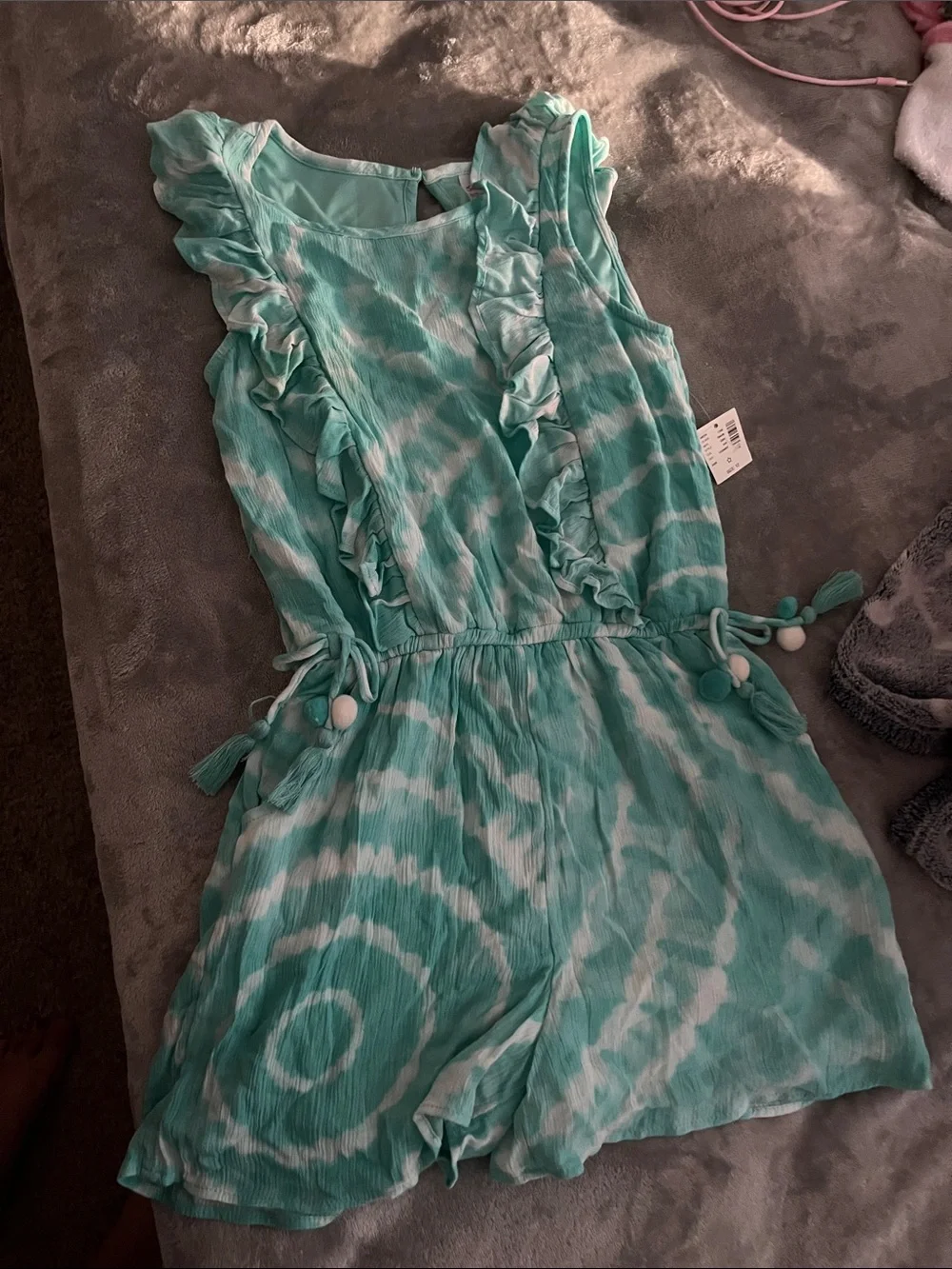 BNWT tie dye pom pom justice romper